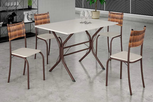 Conjunto Atlanta 4 Cadeiras Base Cabo Frio Tampo Off 100×60 Marrom Teixeira