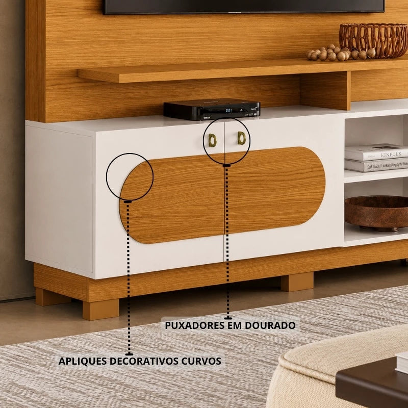 Home Theater Axis Larg. 1.60m Cinamomo/Off para TV's 60 Polegadas - HB Móveis