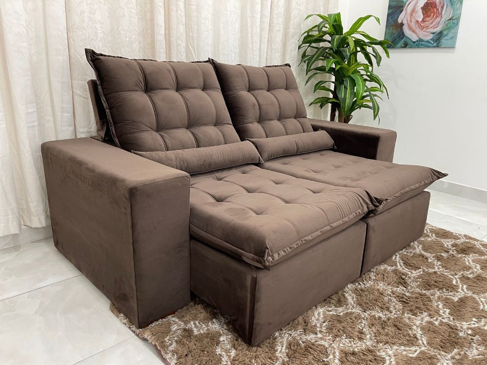 Sofá Retrátil Reclinável Small 2.00m – Marrom Veludão - Móveis furniture