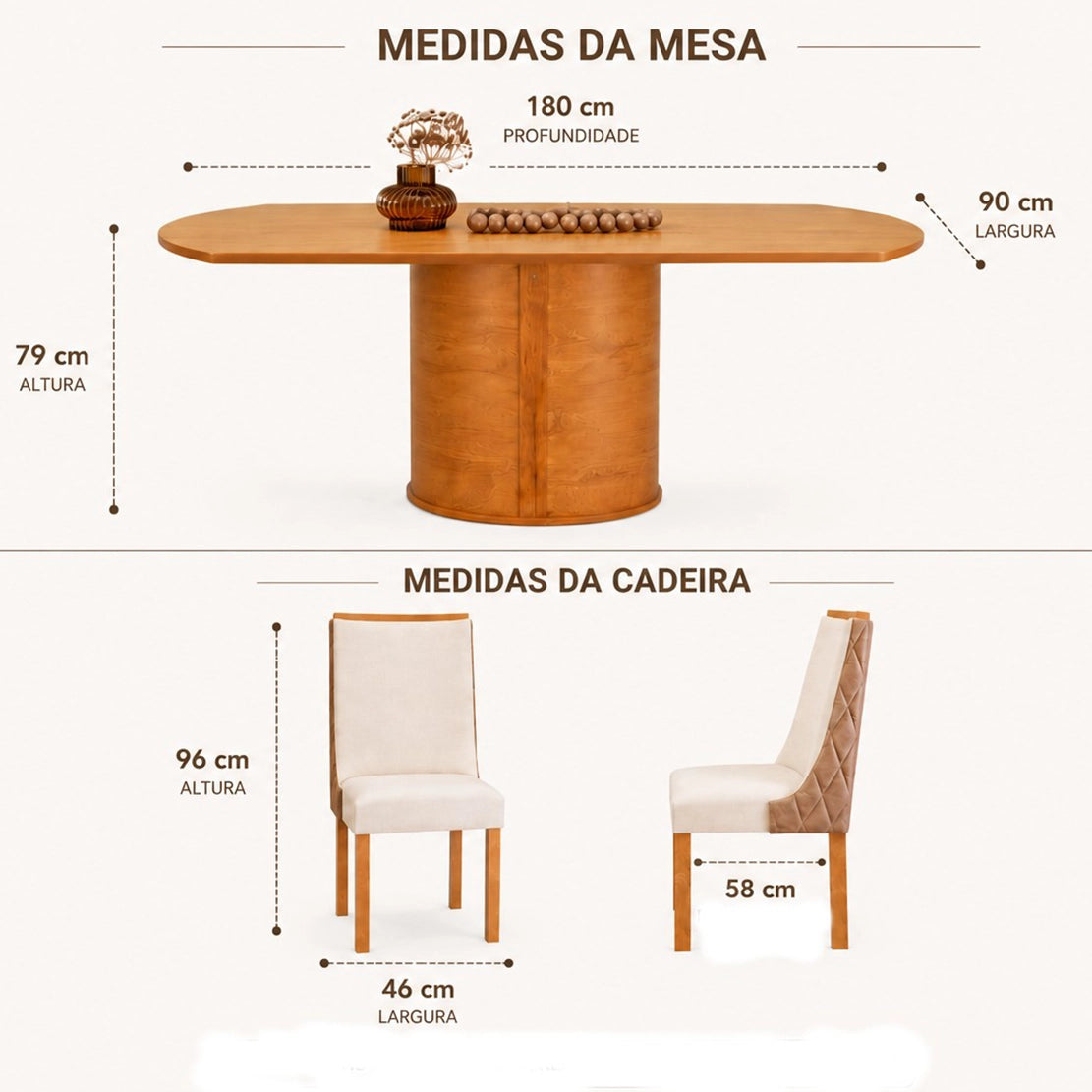 Mesa de Jantar Montreal 180x90cm em Linho Sem Vidro e 6 Cadeiras Montreal Cel Móveis