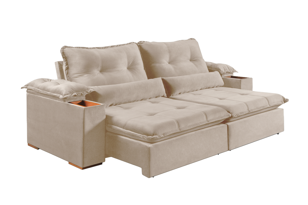 Sofá Retrátil e Reclinável Marrocos 2,50 m Veludo Marfim– VICAM ESTOFADOS