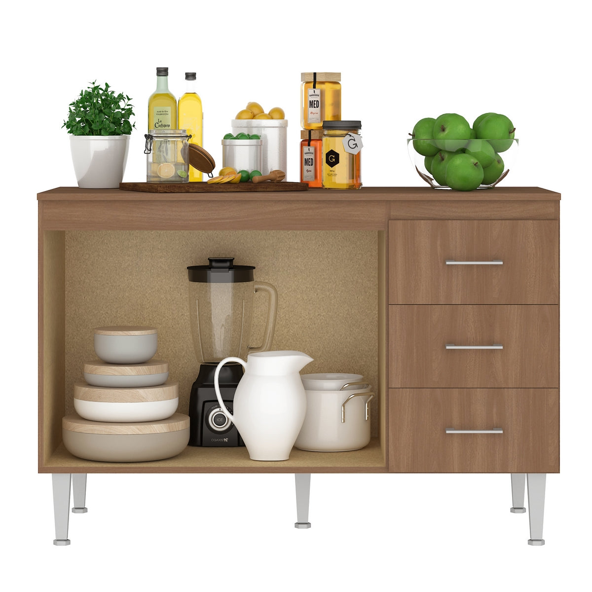 Armário Aéreo 3 portas Ipanema + Balcão(Tampo Comum)Copacabana Manchester – FELLICCI - Móveis furniture