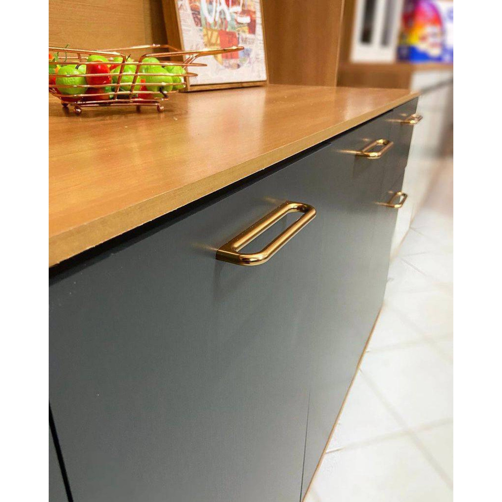 Kit Cozinha Núria Ripado 3D 9 Portas 1 Gaveta Larg. 1.80m Freijó/Grafite Poliman