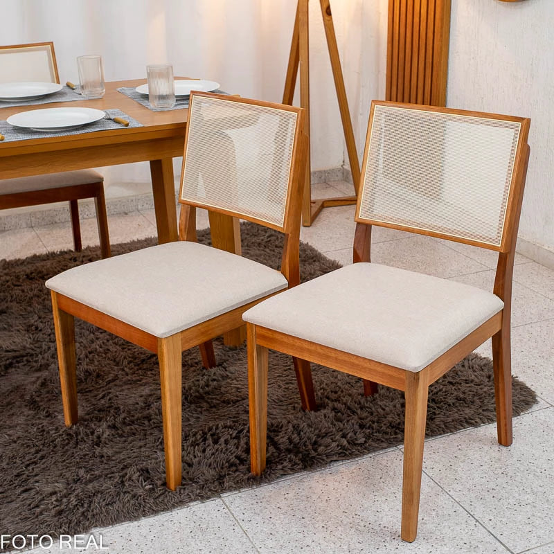 Mesa de Jantar Londrina 120x80 Cinamomo Rufato + 4 Cad. Dubai Linho Bege Madeira - Art Assento