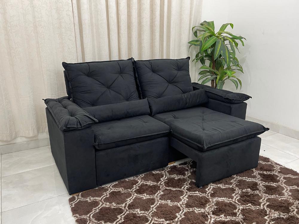 Sofá Retrátil Reclinável Grécia 1.90m – Preto Veludinho - Móveis furniture