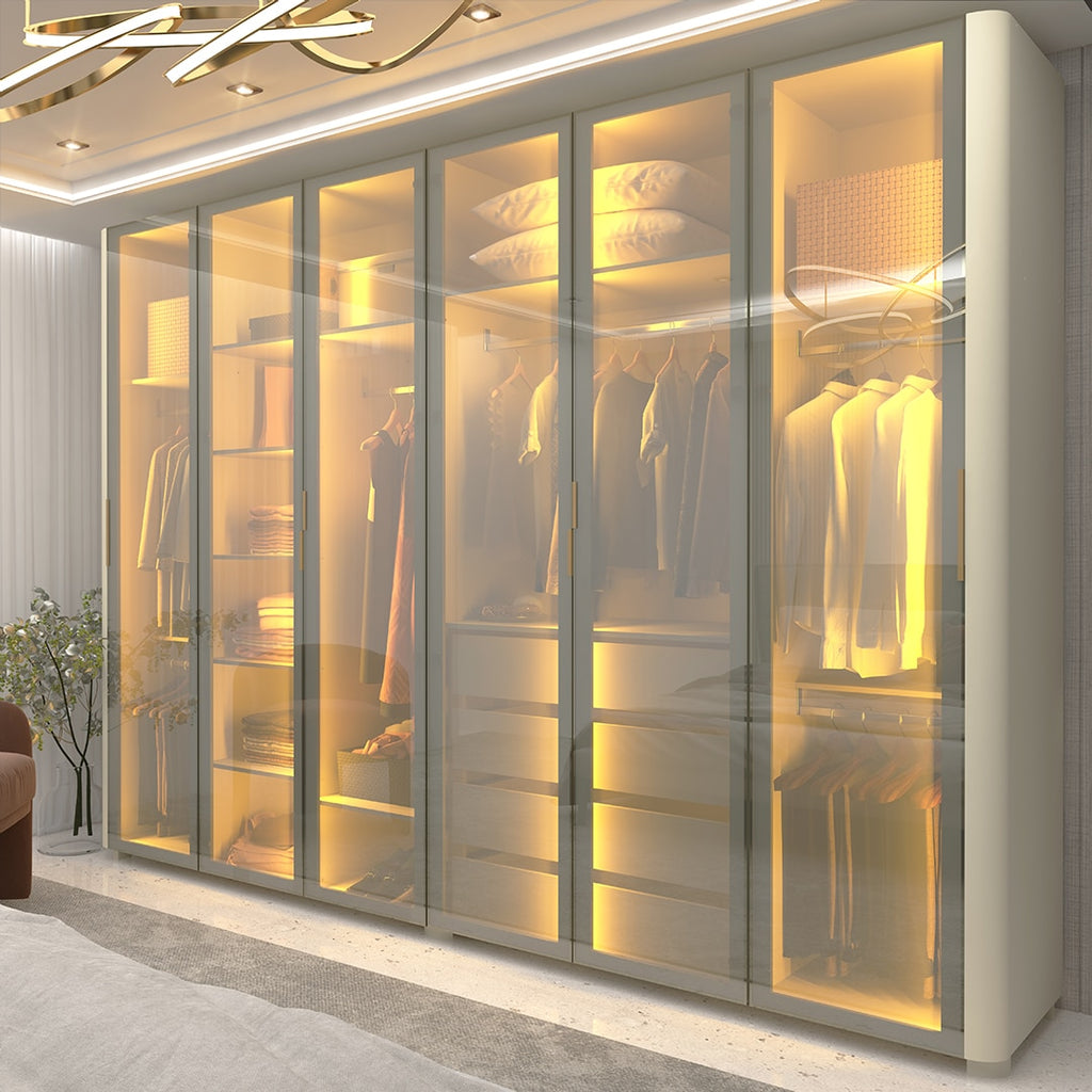 Roupeiro Innova 6 Portas de Vidro Reflecta com LED e Pes Off White Gelius - Móveis furniture