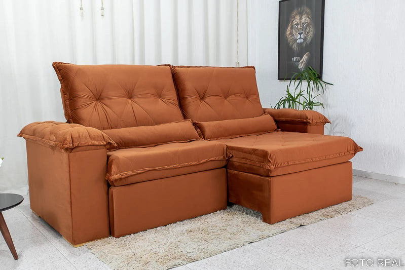 Sofá Retrátil Reclinável Califórnia Veludo Terracota 549 Larg. 2.50m - D28 Hiper