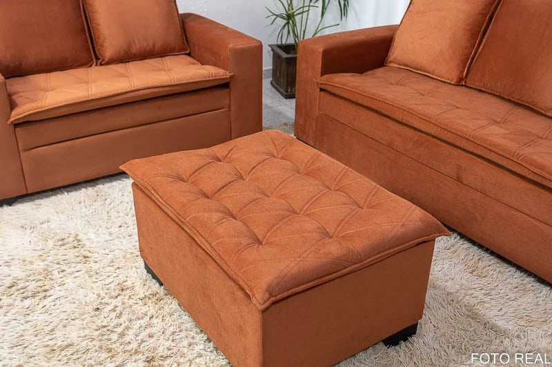 Sofá 3 e 2 lugares França com Puff Veludo Terracota A33 - Móveis furniture