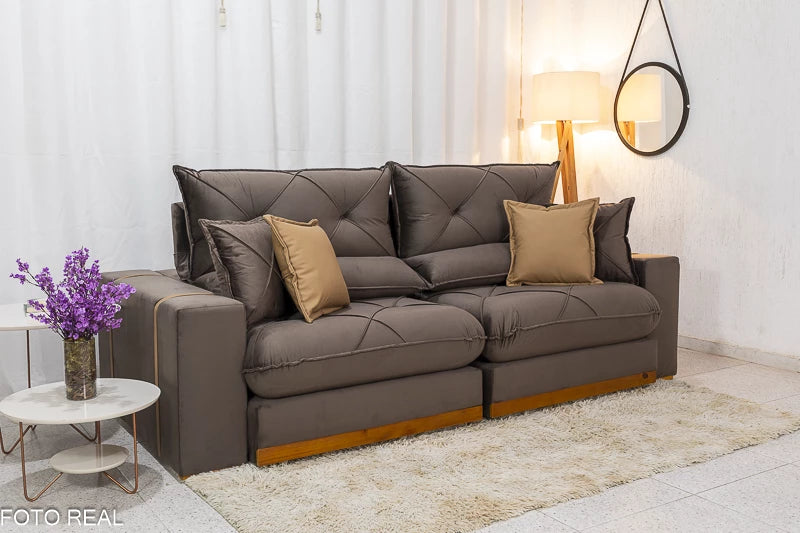 Sofá Retrátil Reclinável Gran Bello 2.30m Veludo Marrom 19 - Molas Ensacadas Pocket