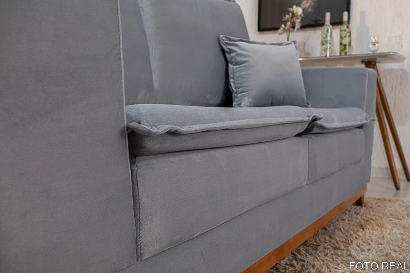 Sofá 3 lugares Havaí Luxo 2.00m Veludo Cinza 562 Molas Ensacadas - Móveis furniture