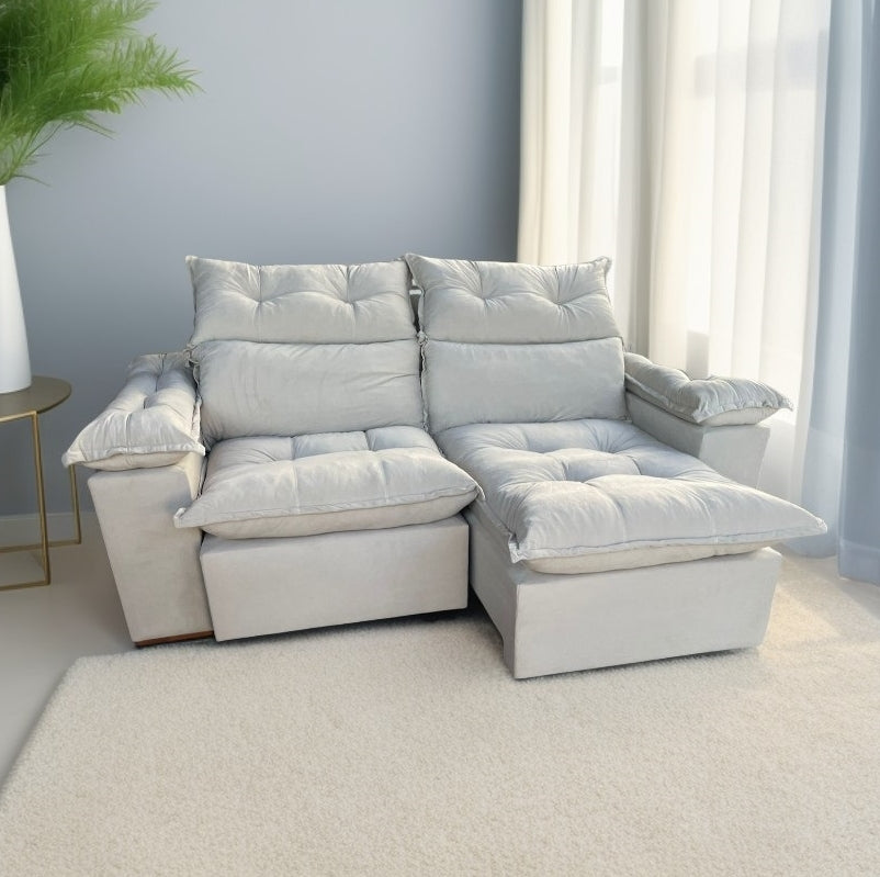 Sofá Retrátil e Reclinável Imperial 2,00 m Veludo Jolie Bege 03 – - Móveis furniture