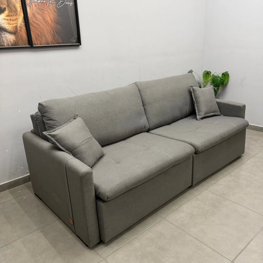 Sofá Cama Portinari 4 Lugares Retrátil e Reclinável 220cm Tecido Linho Innove GRAFITE