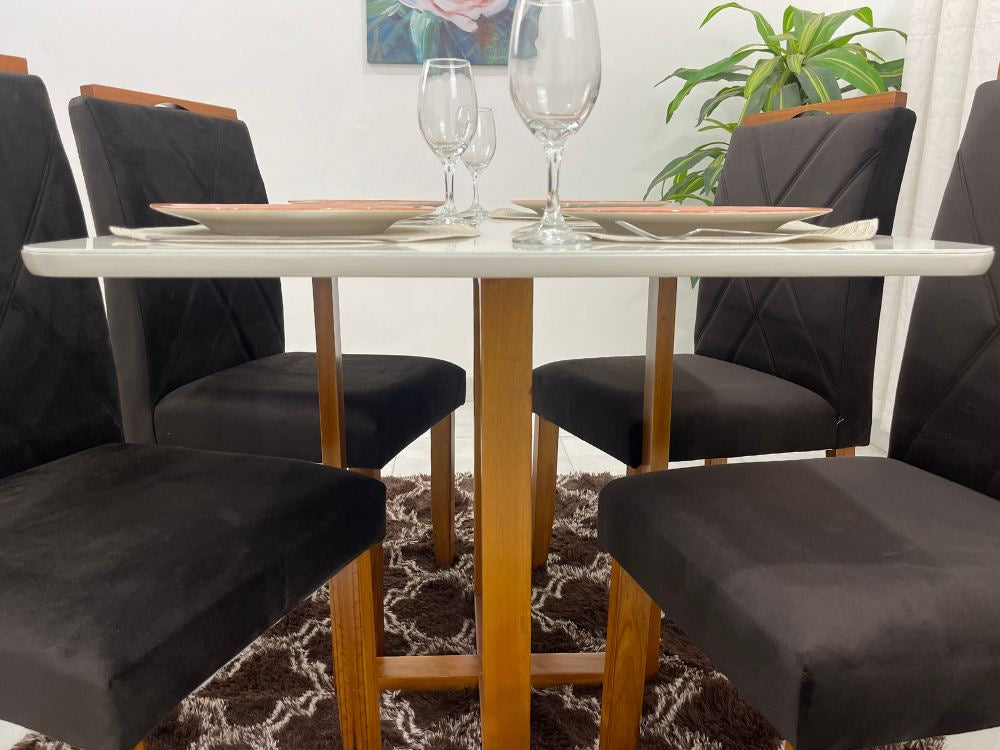 Mesa de Jantar Itália 0.90×0.90 Com 4 Cadeiras Califórnia – Cinamomo/Off White/Marrom - Móveis furniture