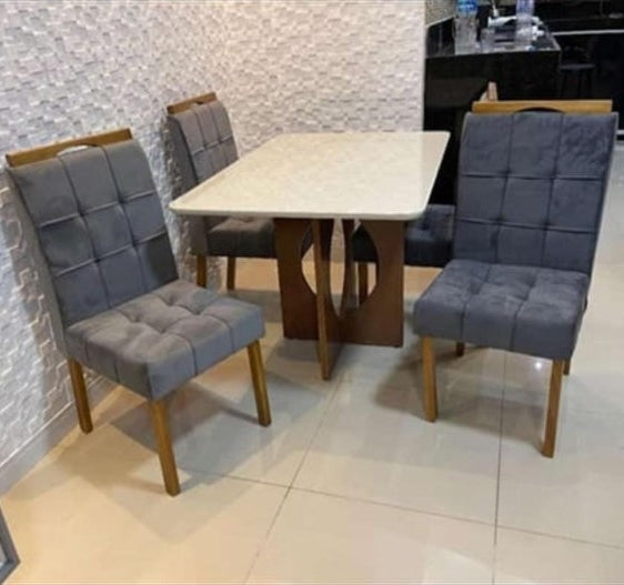 Mesa Madri 120×80 Cinamono/Off White com 4 Cadeiras Sophia/Capri Veludo Grafite - Móveis furniture