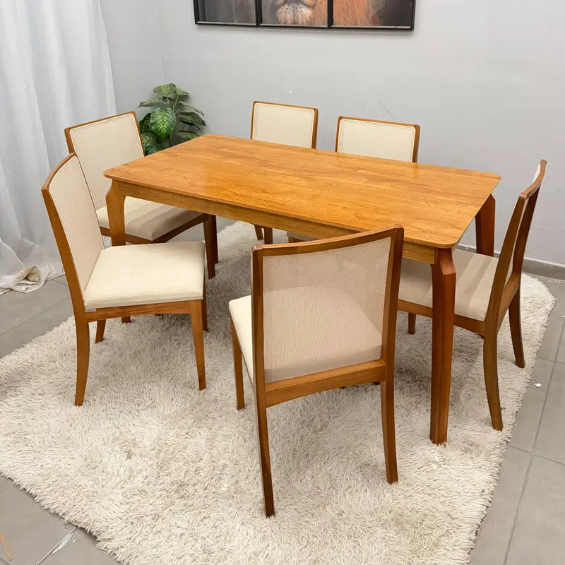 Mesa de Jantar Alegra 180x90cm Sem Vidro e 6 Cadeiras Lara Kappesberg em Linho Madeira Jcm