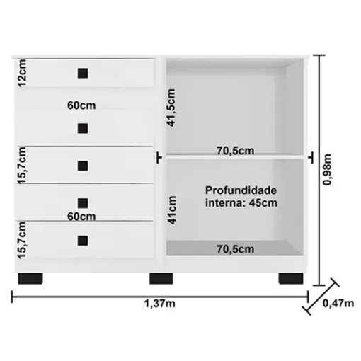 Cômoda Sapateira 2352 5 Gavetas 2 Portas Araplac Branco - Móveis furniture