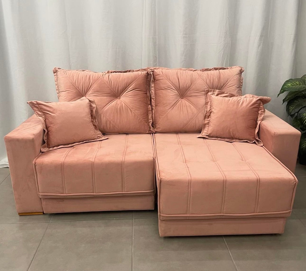 Sofá Pop Retrátil com Almofadas Soltas 3 Lugares Tecido Veludo 200cm Vicam - Móveis furniture