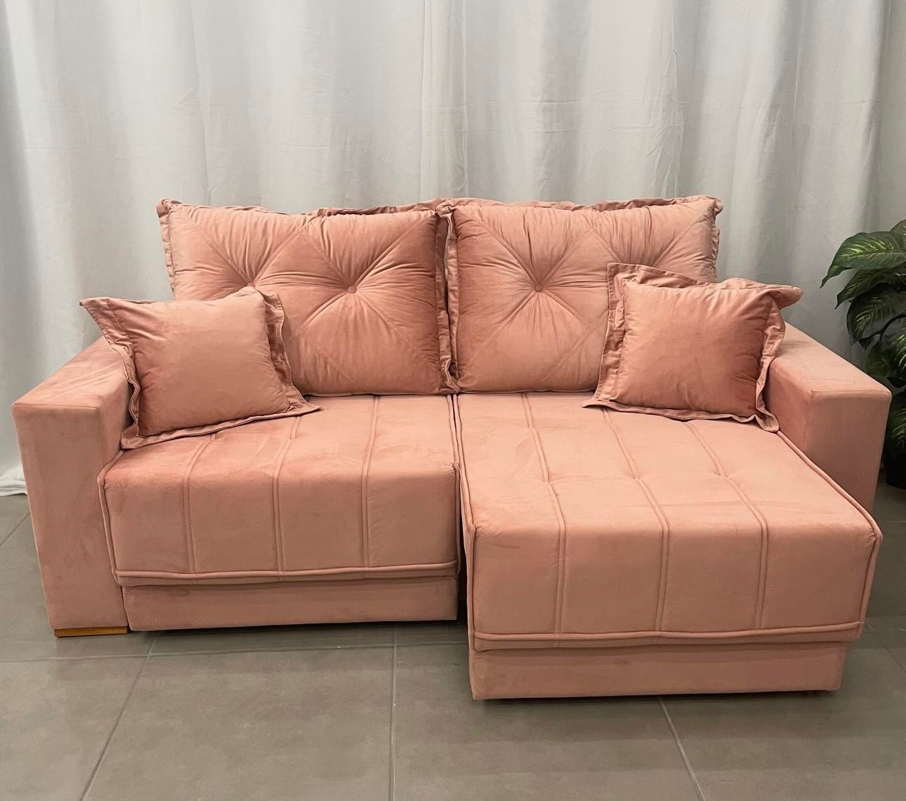 Sofá Pop Retrátil com Almofadas Soltas 3 Lugares Tecido Veludo 200cm Vicam - Móveis furniture