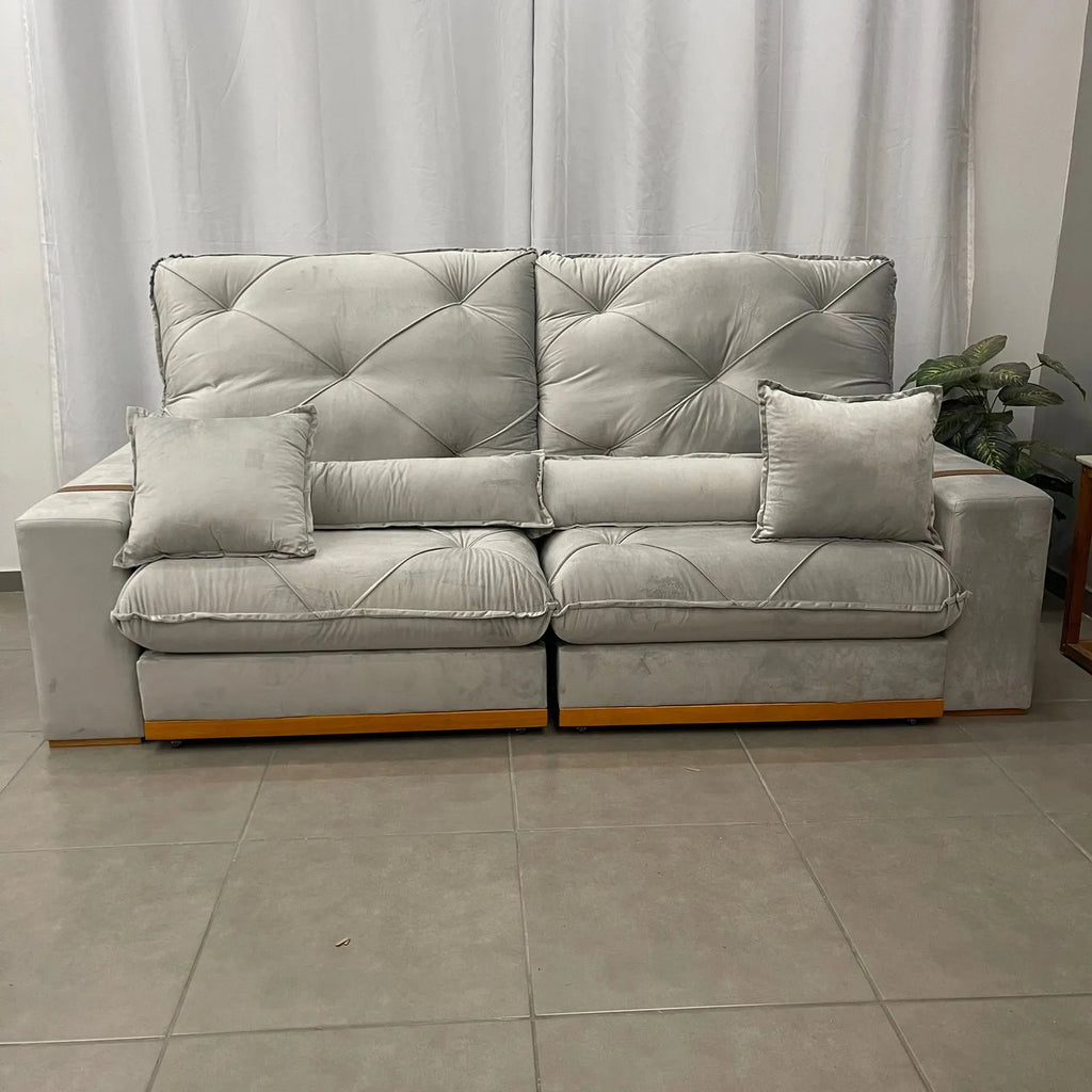 Sofá Isabela com Molas Ensacadas 4 Lugares Retrátil e Reclinável 250cm Tecido Veludo Zarat