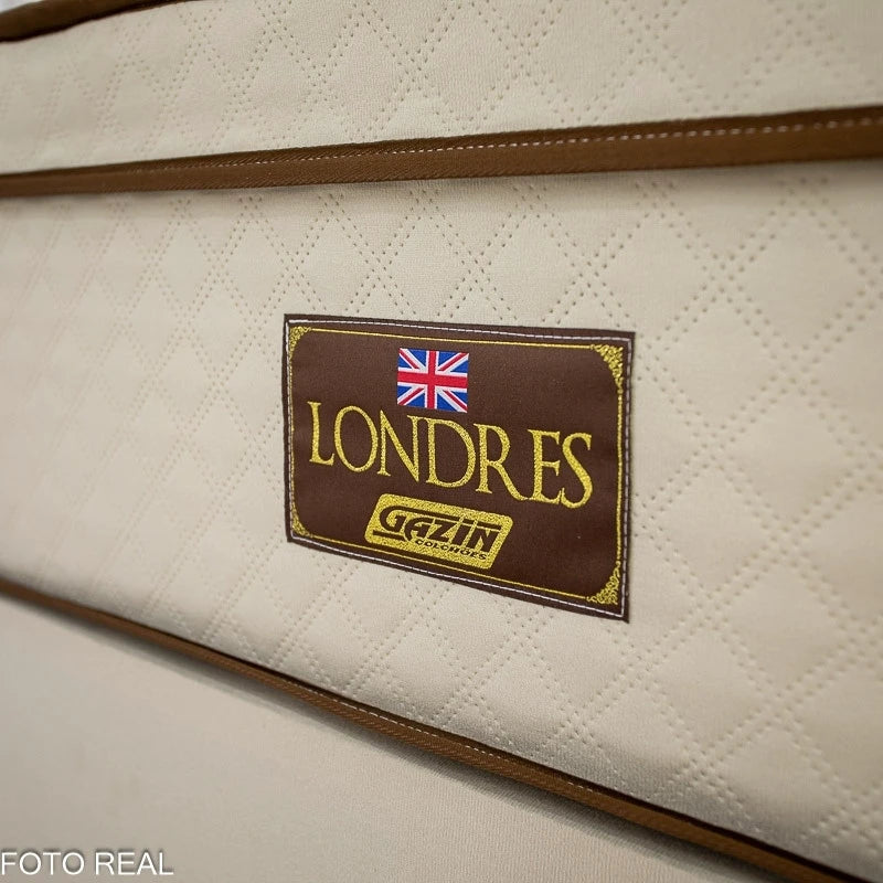 Box Casal Universal Liso Bege + Colchão Casal Londres 138x188x72 Molas BlueWave - Gazin