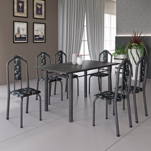 Conj Mesa Luisa Tmp Pedra 140x75 6Cds Mart Prata Soma