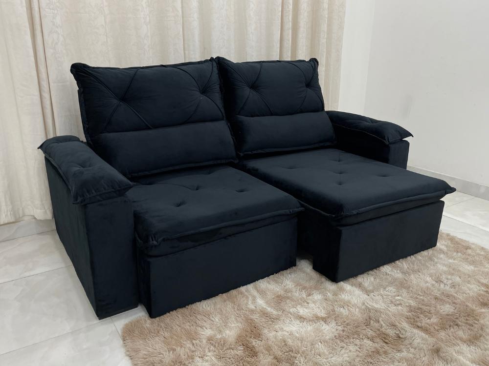 Sofá Retrátil e Reclinável REF 2030 2.00m – Preto Veludão - Móveis furniture