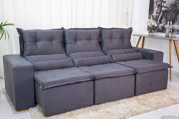 Sofá Retrátil Reclinável New Carol 2.60m Cinza 12 - Móveis furniture