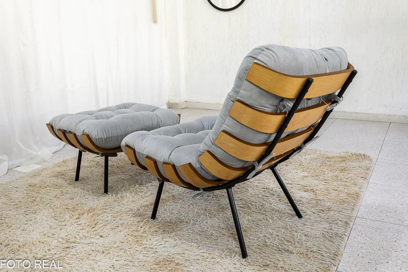 Poltrona com Puff Florença Veludo Prata