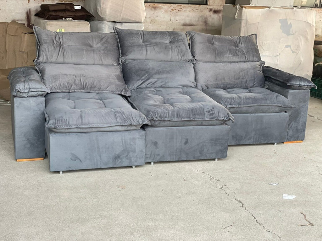 Sofá Retrátil e Reclinável Imperial 2,75 m Veludo Jolie Cinza 08 – IMPERIAL DECOR - Móveis furniture
