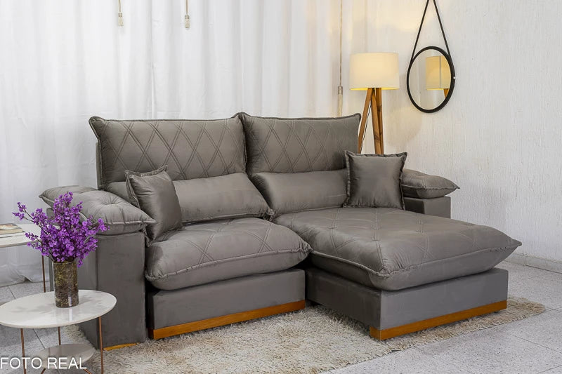Sofá Retrátil Reclinável 2.30m Magnum Veludo Cinza - Molas Ensacadas