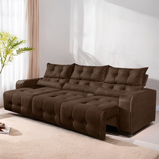 Sofá Retrátil e Reclinável Premier/Minas 2,50 m Veludo Marrom – DECORAR ESTOFADOS