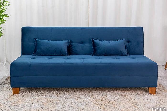 Sofá 4 lugares e Sofá Cama Casal Arpoador Veludo Azul - Móveis furniture