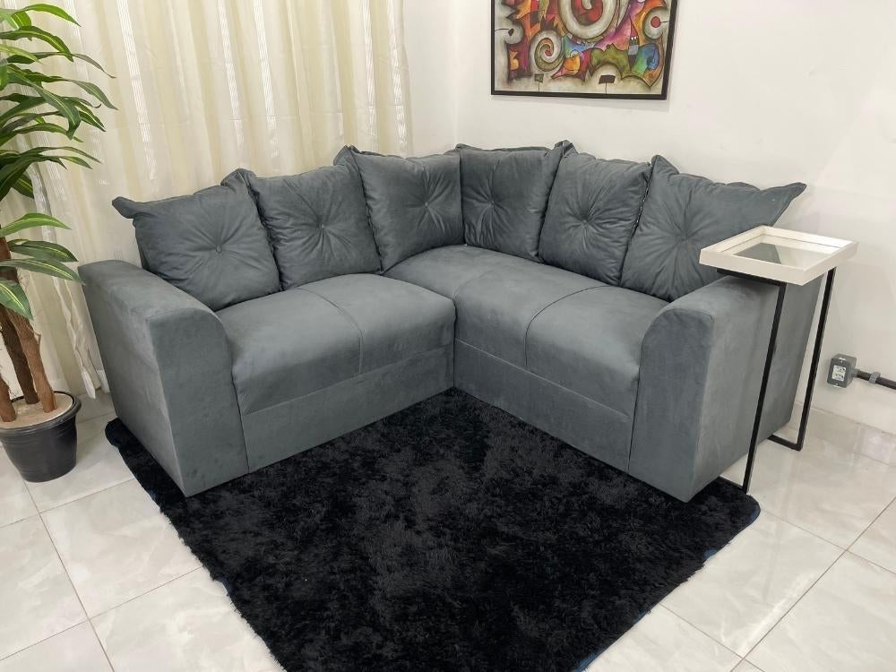 Conjunto de sofá de canto 2 x 3 lugares Félix – Cinza/Floral Flex - Móveis furniture