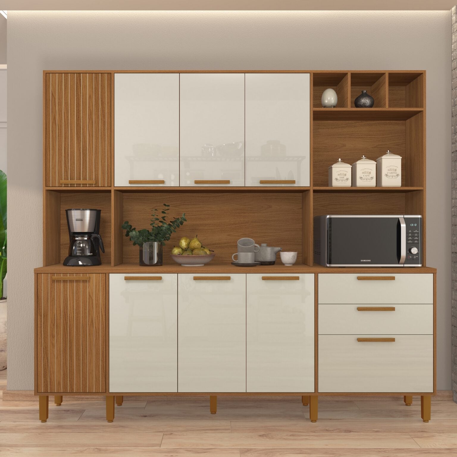 Kit Cozinha Porto 2,19 m Freijó/Off White – INDÉKES
