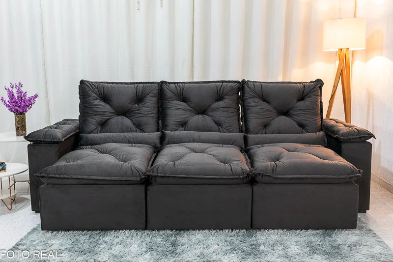 Sofá Retrátil Reclinável 2.70m Texas Veludo Marrom - Móveis furniture