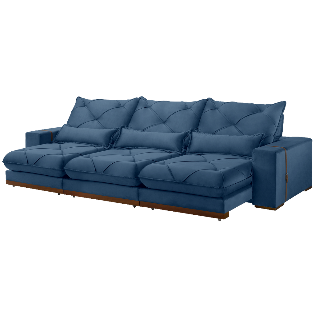 Sofá Retrátil e Reclinável Luanda/Isabella 3,50 m Veludo Azul – TREVO ESTOFADOS - Móveis furniture
