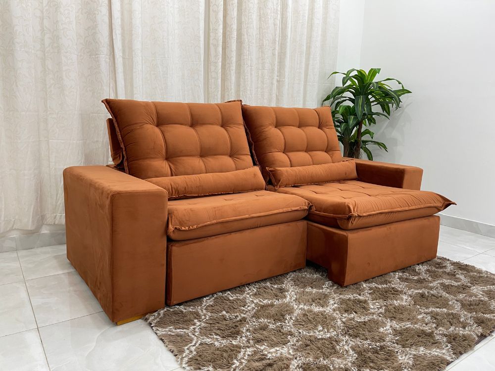 Sofá Retrátil Reclinável Small 2.30m – Terracota Veludão - Móveis furniture