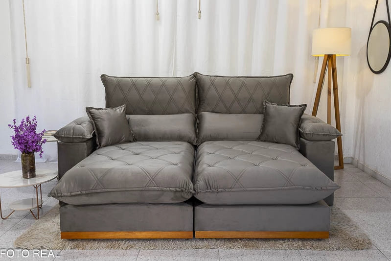 Sofá Retrátil Reclinável 2.30m Magnum Veludo Cinza - Molas Ensacadas