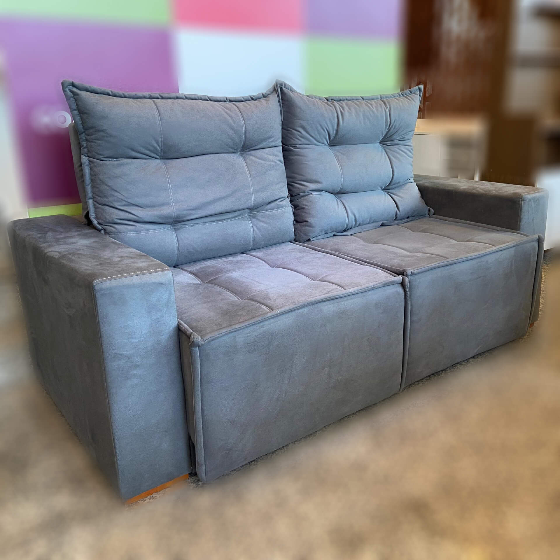 Sofá Macaé 3 Lugares Retrátil e Reclinável Tecido Suede 190cm - Móveis furniture