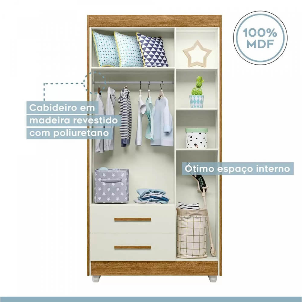 Guarda Roupa Flocos Infantil 3 Portas 2 Gavetas Tigus - Móveis furniture