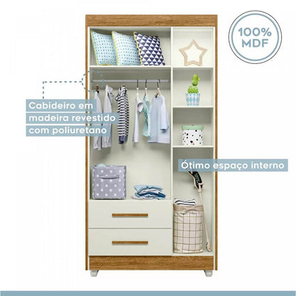 Guarda Roupa Flocos Infantil 3 Portas 2 Gavetas Tigus - Móveis furniture