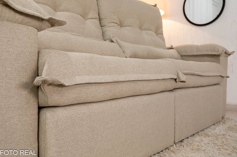 Sofá Retrátil Reclinável Califórnia Linho Bege 567 Larg. 2.50m - D28 Hiper soft