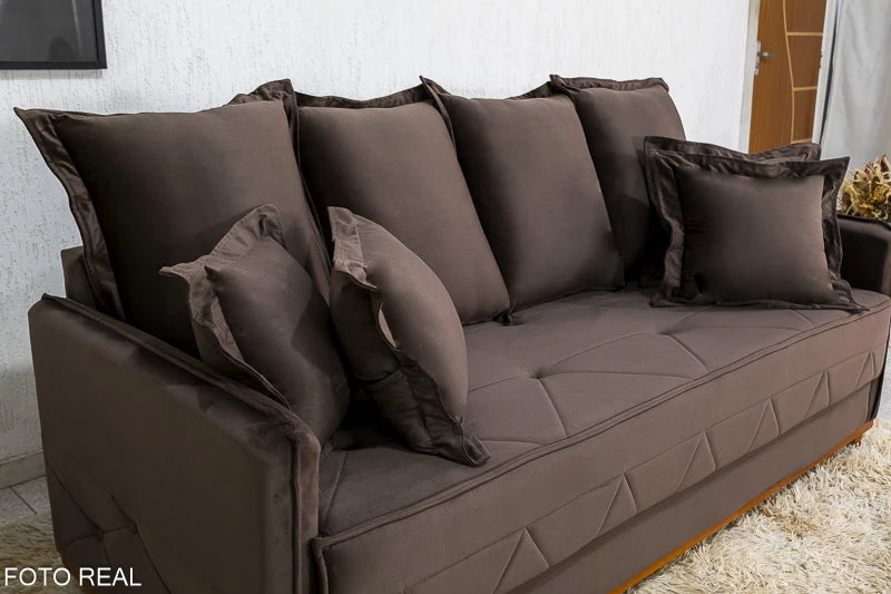 Sofá 3 lugares Vican Larg. 2.00m Veludo Marrom 5004 Molas Bonnel - Móveis furniture