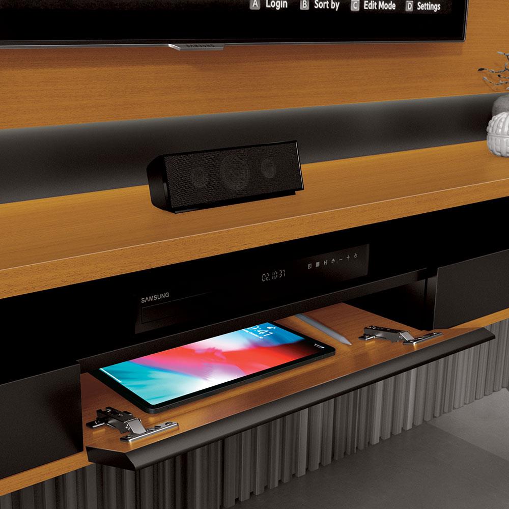 Painel até 65″ Savoy 1.6 Cedro Natural/Preto – EDN MÓVEIS - Móveis furniture