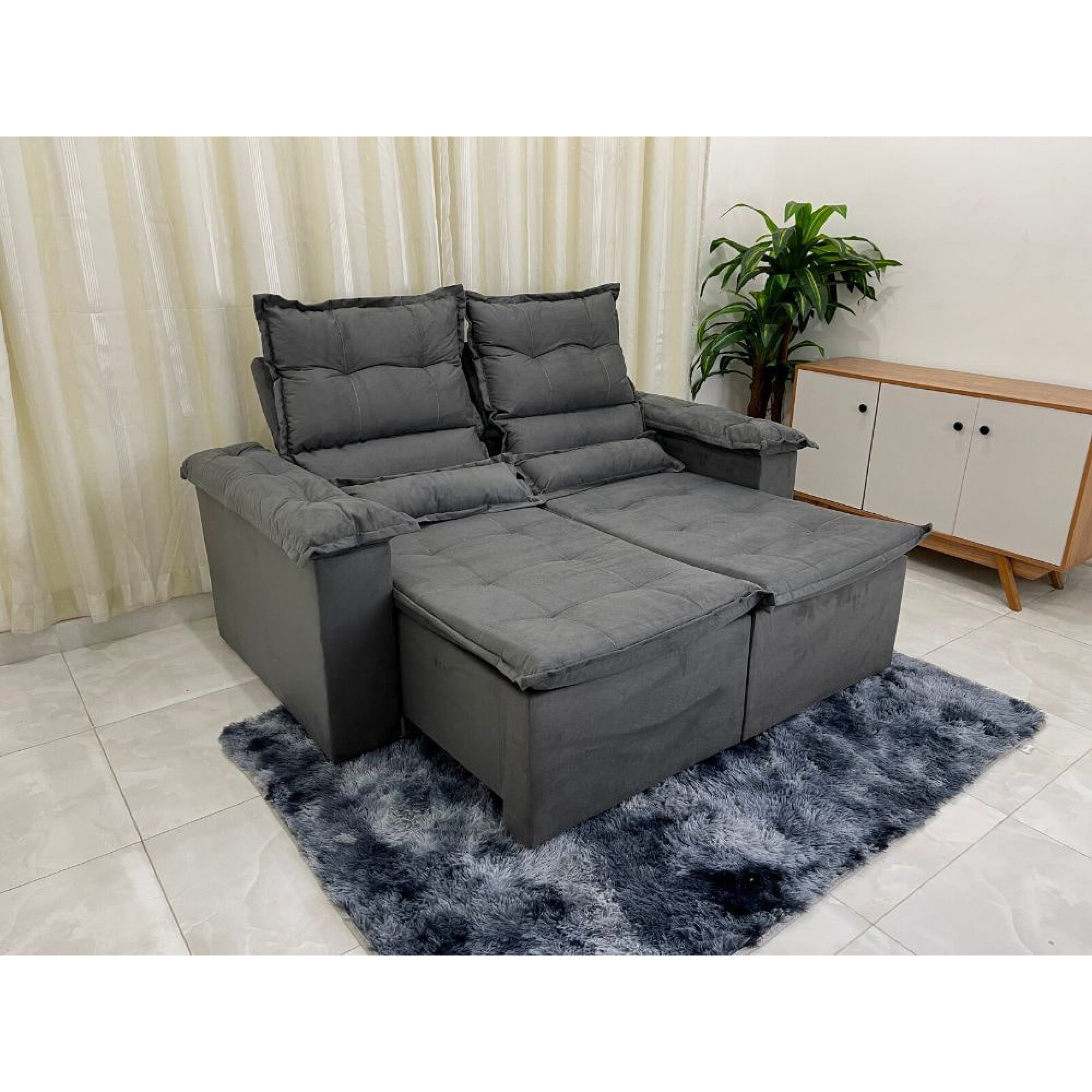 Sofá Pequim Retrátil e Reclinável 1,80 m - Cinza - Móveis furniture