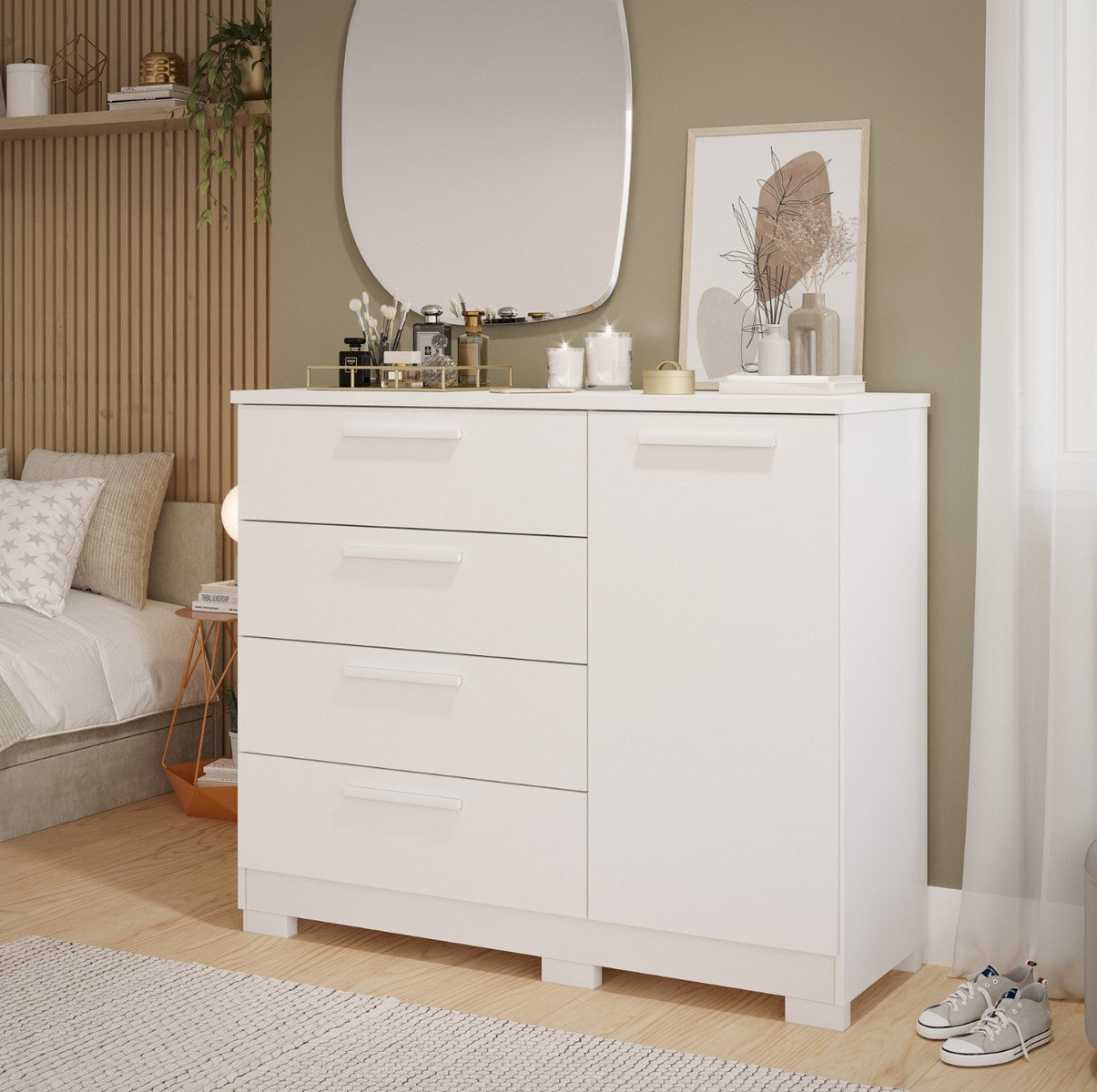 Cômoda 4 Gavetas com Sapateira Malu Branco – PANAN MÓVEIS - Móveis furniture