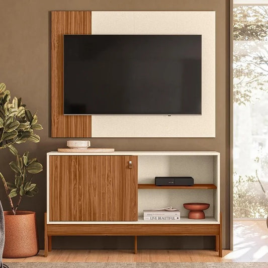 Combo Wood 1.2 Rack e Painel Perola Metalizado.Cinamomo Mel Mobler