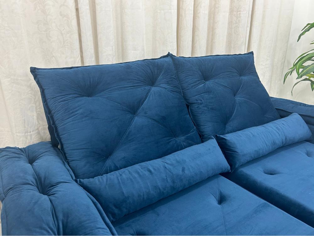 Sofá Retrátil Reclinável Grécia 1.90m – Azul Veludinho - Móveis furniture