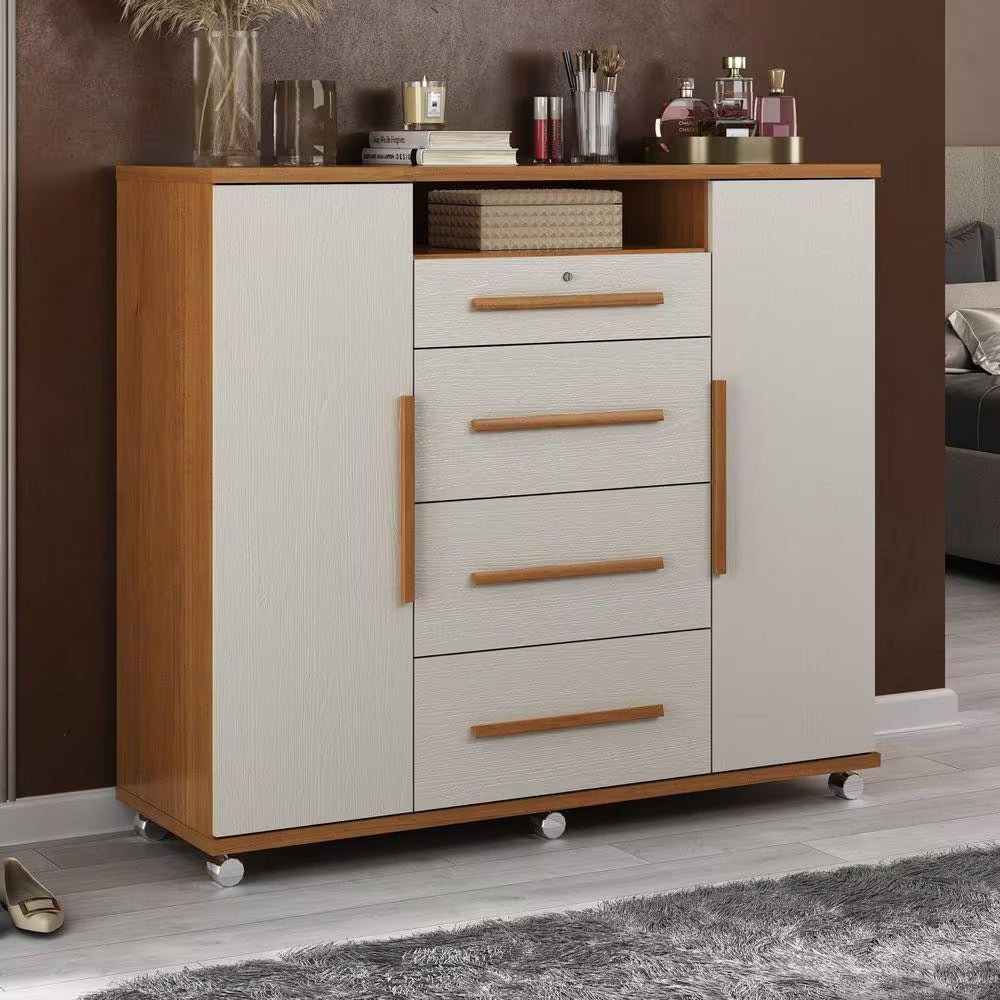 Comoda Sapateira Versatil 4G2P Cinamomo.Areia Zanzini Moveis - Móveis furniture