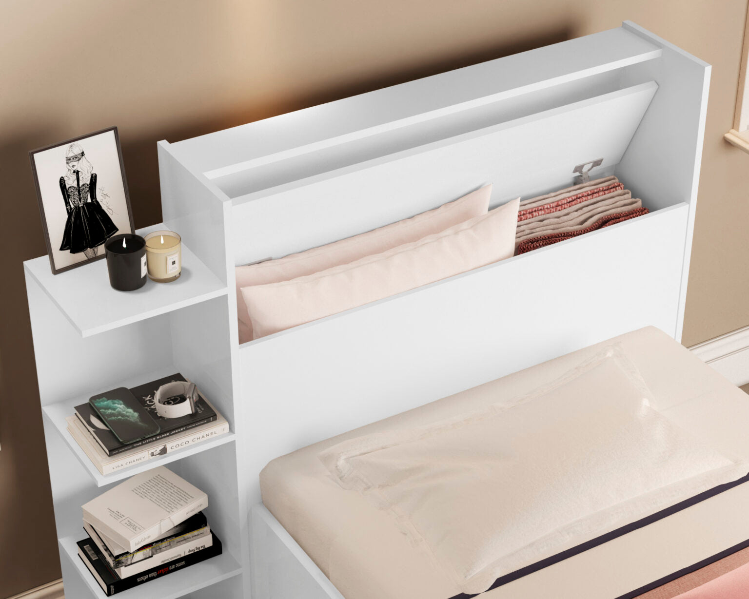 Cama Solteiro Baú Isa Branco – MADEC/VJ MÓVEIS